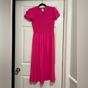 Vibrant Pink Kids Dress with Ruffled Sleeves